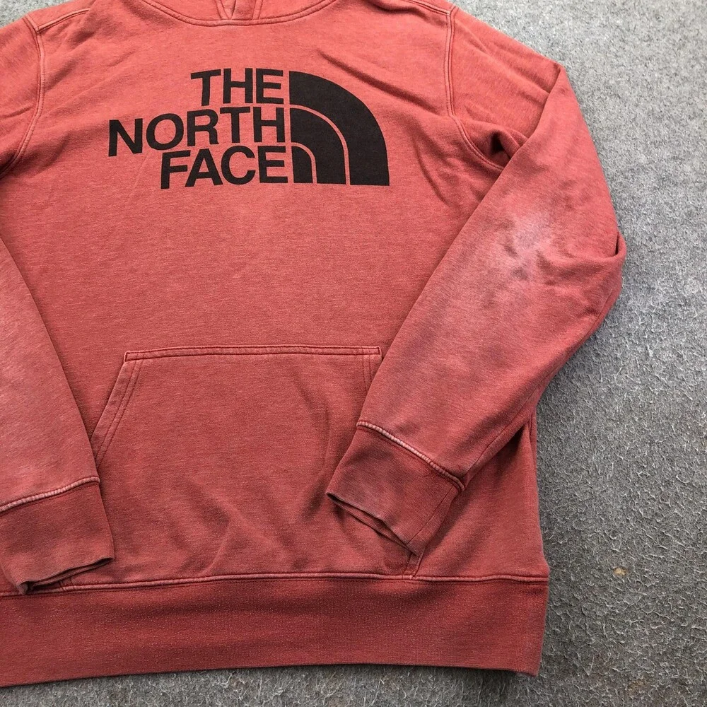 The North Face Hoodie Mens Large Red Pullover Fleece Sweatshirt Big Logo
